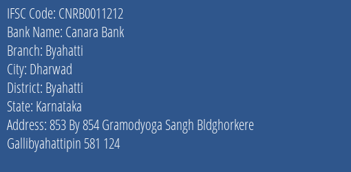 Canara Bank Byahatti Branch Byahatti IFSC Code CNRB0011212