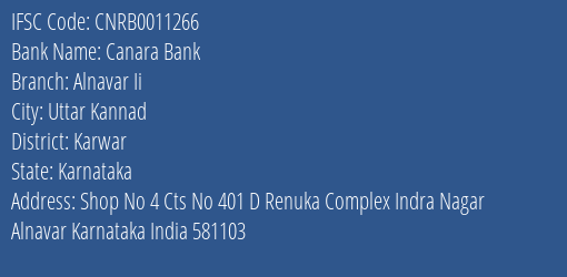 Canara Bank Alnavar Ii Branch Karwar IFSC Code CNRB0011266