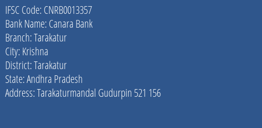 Canara Bank Tarakatur Branch Tarakatur IFSC Code CNRB0013357