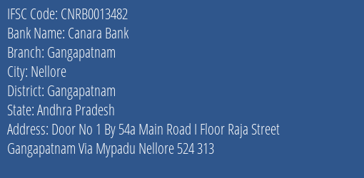 Canara Bank Gangapatnam Branch Gangapatnam IFSC Code CNRB0013482