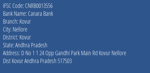 Canara Bank Kovur Branch Kovur IFSC Code CNRB0013556