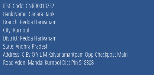 Canara Bank Pedda Harivanam Branch Pedda Harivanam IFSC Code CNRB0013732