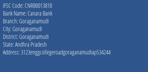 Canara Bank Goraganamudi Branch Goraganamudi IFSC Code CNRB0013818