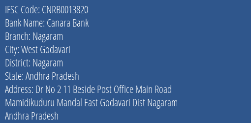 Canara Bank Nagaram Branch Nagaram IFSC Code CNRB0013820