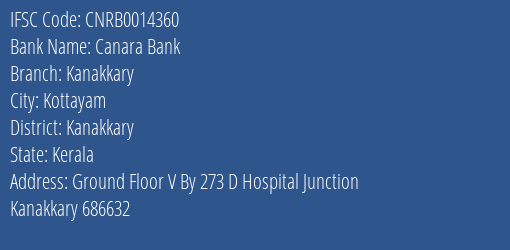 Canara Bank Kanakkary Branch Kanakkary IFSC Code CNRB0014360