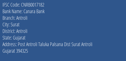 Canara Bank Antroli Branch Antroli IFSC Code CNRB0017182