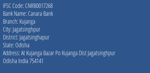 Canara Bank Kujanga Branch Jagatsinghapur IFSC Code CNRB0017268