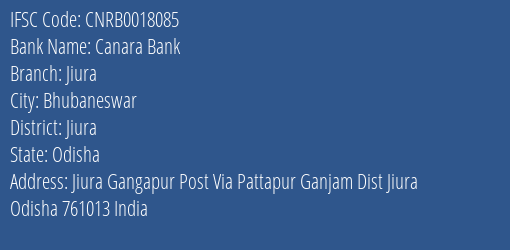 Canara Bank Jiura Branch Jiura IFSC Code CNRB0018085