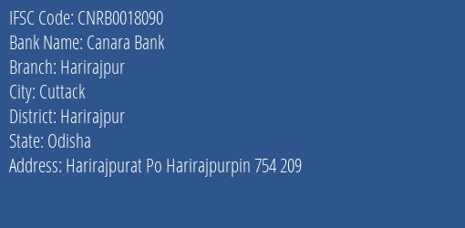 Canara Bank Harirajpur Branch Harirajpur IFSC Code CNRB0018090