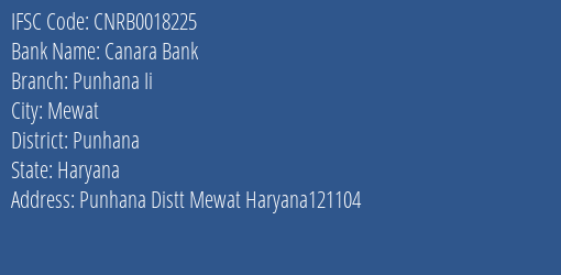 Canara Bank Punhana Ii Branch Punhana IFSC Code CNRB0018225