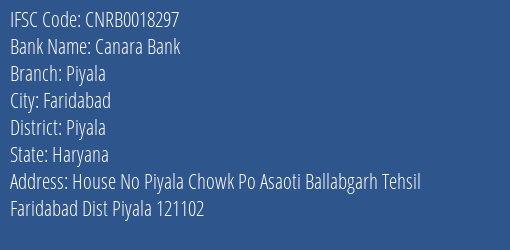Canara Bank Piyala Branch Piyala IFSC Code CNRB0018297