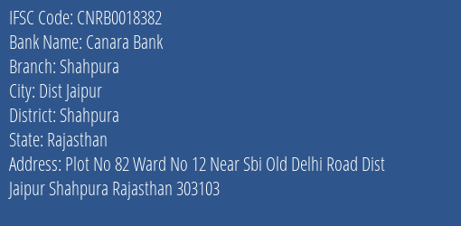 Canara Bank Shahpura Branch Shahpura IFSC Code CNRB0018382