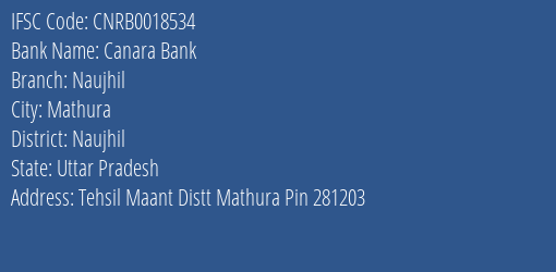 Canara Bank Naujhil Branch Naujhil IFSC Code CNRB0018534