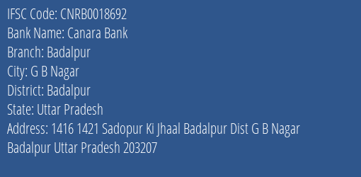 Canara Bank Badalpur Branch Badalpur IFSC Code CNRB0018692
