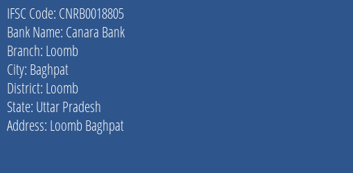 Canara Bank Loomb Branch Loomb IFSC Code CNRB0018805