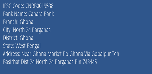 Canara Bank Ghona Branch Ghona IFSC Code CNRB0019538