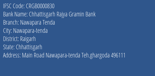 Chhattisgarh Rajya Gramin Bank Nawapara Tenda Branch Raigarh IFSC Code CRGB0000830