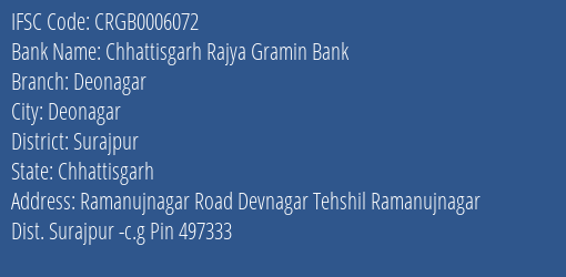 Chhattisgarh Rajya Gramin Bank Deonagar Branch Surajpur IFSC Code CRGB0006072