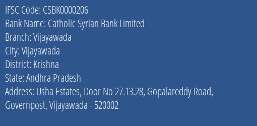 Catholic Syrian Bank Vijayawada Branch Krishna IFSC Code CSBK0000206
