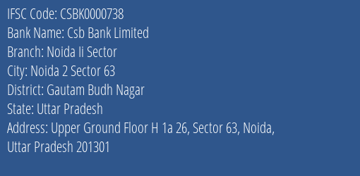 Csb Bank Limited Noida Ii Sector Branch, Branch Code 000738 & IFSC Code Csbk0000738