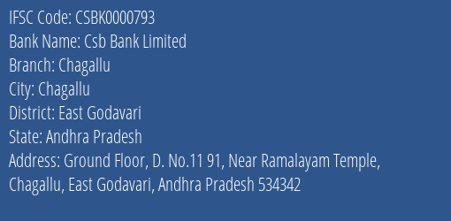 Csb Bank Chagallu Branch East Godavari IFSC Code CSBK0000793