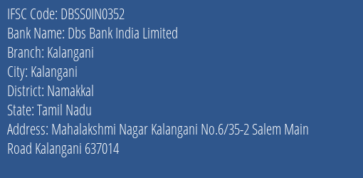 Dbs Bank India Kalangani Branch Namakkal IFSC Code DBSS0IN0352