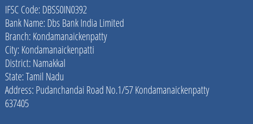 Dbs Bank India Limited Kondamanaickenpatty Branch, Branch Code IN0392 & IFSC Code Dbss0in0392