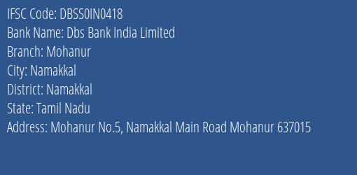 Dbs Bank India Mohanur Branch Namakkal IFSC Code DBSS0IN0418