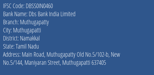 Dbs Bank India Limited Muthugapatty Branch, Branch Code IN0460 & IFSC Code Dbss0in0460
