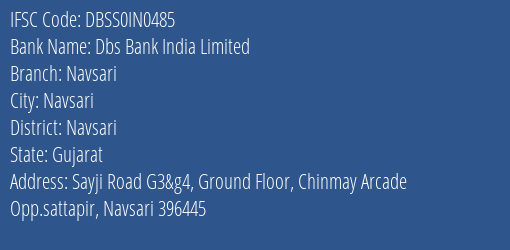 Dbs Bank India Limited Navsari Branch, Branch Code IN0485 & IFSC Code DBSS0IN0485