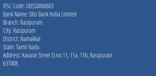 Dbs Bank India Limited Rasipuram Branch, Branch Code IN0603 & IFSC Code Dbss0in0603