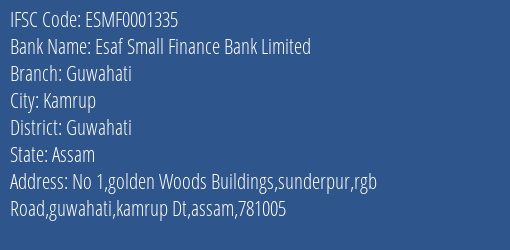 Esaf Small Finance Bank Guwahati Branch Guwahati IFSC Code ESMF0001335