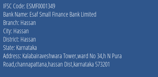 Esaf Small Finance Bank Hassan Branch Hassan IFSC Code ESMF0001349