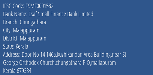 Esaf Small Finance Bank Chungathara Branch Malappuram IFSC Code ESMF0001582