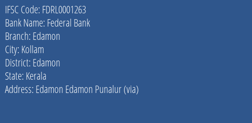 Federal Bank Edamon Branch Edamon IFSC Code FDRL0001263