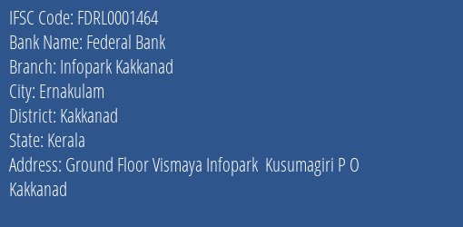 Federal Bank Infopark Kakkanad Branch, Branch Code 001464 & IFSC Code FDRL0001464