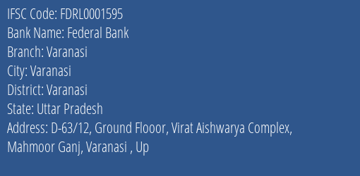 Federal Bank Varanasi Branch Varanasi IFSC Code FDRL0001595
