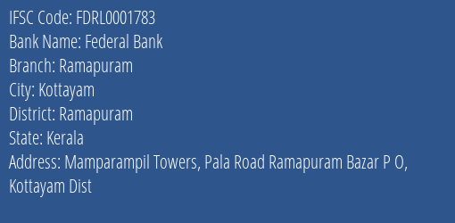 Federal Bank Ramapuram Branch Ramapuram IFSC Code FDRL0001783