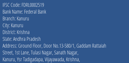 Federal Bank Kanuru Branch Krishna IFSC Code FDRL0002519