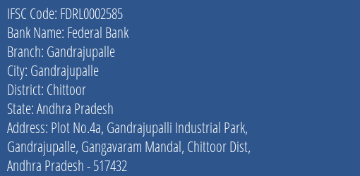 Federal Bank Gandrajupalle Branch Chittoor IFSC Code FDRL0002585