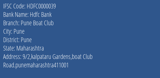 Hdfc Bank Pune Boat Club Branch Pune IFSC Code HDFC0000039
