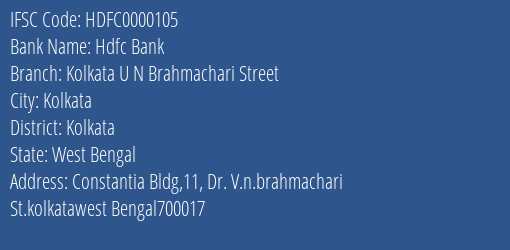 Hdfc Bank Kolkata U N Brahmachari Street Branch Kolkata IFSC Code HDFC0000105
