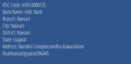 Hdfc Bank Navsari Branch, Branch Code 000135 & IFSC Code HDFC0000135
