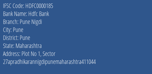 Hdfc Bank Pune Nigdi Branch Pune IFSC Code HDFC0000185