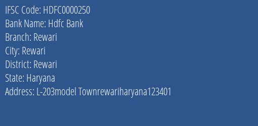 Hdfc Bank Rewari Branch Rewari IFSC Code HDFC0000250