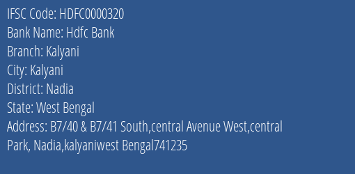 Hdfc Bank Kalyani Branch Nadia IFSC Code HDFC0000320