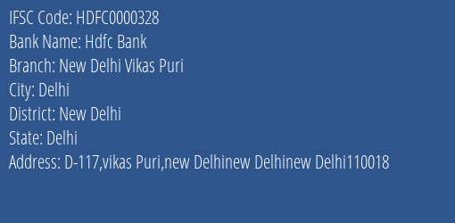 Hdfc Bank New Delhi Vikas Puri Branch New Delhi IFSC Code HDFC0000328
