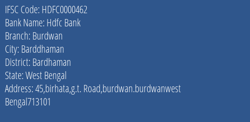 Hdfc Bank Burdwan Branch Bardhaman IFSC Code HDFC0000462