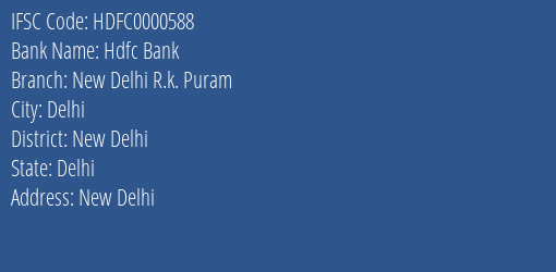 Hdfc Bank New Delhi R.k. Puram Branch New Delhi IFSC Code HDFC0000588