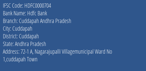 Hdfc Bank Cuddapah Andhra Pradesh Branch IFSC Code